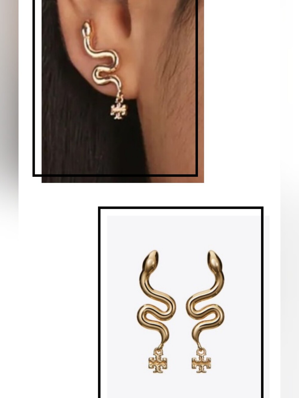 TORY BURCH Gold Snake Dangling Logo Stud Earrings